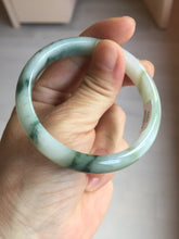 Load image into Gallery viewer, 53.6mm certified natural 100% natural Type A light green/white with green floating flowers jadeite jade bangle BP1-5003