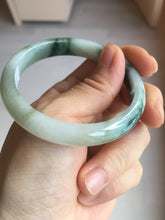 Load image into Gallery viewer, 53.6mm certified natural 100% natural Type A light green/white with green floating flowers jadeite jade bangle BP1-5003