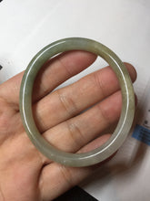 Load image into Gallery viewer, 48mm certified 100% natural Type A icy watery green/brown/gray slim oval jadeite jade bangle BL111-9436