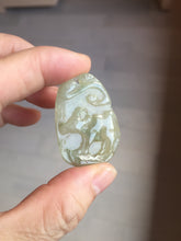 Load image into Gallery viewer, Type A 100% Natural Light Green-Gray (淡油冰) Jadeite Jade Ox Pendant | Strength, Prosperity & Steady Success Charm PC238