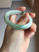 Load image into Gallery viewer, 53.9mm certified natural 100% natural Type A light green/white with green floating flowers jadeite jade bangle BP20-4999