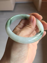 Load image into Gallery viewer, 53.9mm certified natural 100% natural Type A light green/white with green floating flowers jadeite jade bangle BP20-4999