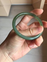 Load image into Gallery viewer, 55.5mm Certified 100% Natural icy watery light green yellow gray Deep Lake Water Green Nephrite Bangle HN176-6917