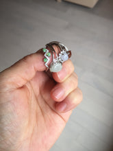 Load image into Gallery viewer, 100% natural type A icy watery light green sunny green brown red clear four-prong jadeite jade ring group PC9