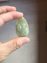 Load image into Gallery viewer, Type A 100% Natural Light Green-Gray (淡油冰) Jadeite Jade Monkey with Longevity Peach (寿桃) Pendant – Wisdom, Courage & Longevity PC240
