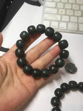 Load image into Gallery viewer, 100% Natural 14x12.3mm dark green/gray/brown/black vintage style nephrite Jade bead bracelet HE50