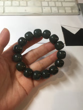 Load image into Gallery viewer, 100% Natural 14x12.3mm dark green/gray/brown/black vintage style nephrite Jade bead bracelet HE50