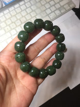 Load image into Gallery viewer, 14x13mm 100% Natural dark green/black/gray(碧玉) vintage style nephrite Jade bead bracelet HE106