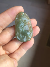 Load image into Gallery viewer, Type A 100% Natural Light Green-Gray (淡油冰) Jadeite Jade Tiger Pendant – Courage, Strength & Protection PC242