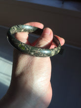 Load image into Gallery viewer, 59.5mm 100% natural black background with white/yellow/red flowers Plum blossom Jade(梅花玉) bangle SY98-7