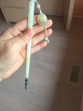 Load image into Gallery viewer, 19.5 cm 100% Natural Light green yellow gray black Bamboo-Style Xiu Jade (Serpentine) Hairpin with bead Hanging Ornament AW47