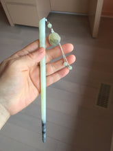 Load image into Gallery viewer, 19.5 cm 100% Natural Light green yellow gray black Bamboo-Style Xiu Jade (Serpentine) Hairpin with bead Hanging Ornament AW47