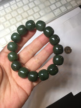 Load image into Gallery viewer, 14x13mm 100% Natural dark green/black/gray(碧玉) vintage style nephrite Jade bead bracelet HE106