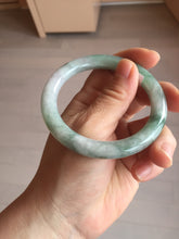 Load image into Gallery viewer, 55.3mm certified 100% natural Type A light green purple with green floating flowers round cut jadeite jade bangle BS110-2523