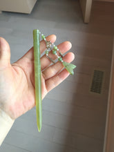 Load image into Gallery viewer, 15.5 cm 100% Natural Light Green/yellow Bamboo-Style Xiu Jade (Serpentine) Hairpin with fish tail Hanging Ornament AW45