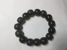Load image into Gallery viewer, 14x13mm 100% Natural dark green/black/gray vintage style nephrite Jade bead bracelet HE107