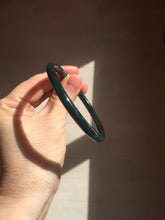 Load image into Gallery viewer, 59.5mm Certified Type A 100% Natural dark green/blue/gray Guatemala slim round cut Jadeite bangle BP200-5524