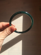 Load image into Gallery viewer, 59.5mm Certified Type A 100% Natural dark green/blue/gray Guatemala slim round cut Jadeite bangle BP200-5524