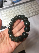 Load image into Gallery viewer, 14x13mm 100% Natural dark green/black/gray vintage style nephrite Jade bead bracelet HE107