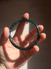 Load image into Gallery viewer, 59.5mm Certified Type A 100% Natural dark green/blue/gray Guatemala slim round cut Jadeite bangle BP200-5524