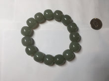 Load image into Gallery viewer, 14x13mm 100% Natural light green/gray vintage style nephrite Jade bead bracelet HE108