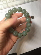 Load image into Gallery viewer, 14x13mm 100% Natural light green/gray vintage style nephrite Jade bead bracelet HE108
