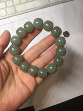 Load image into Gallery viewer, 14x13mm 100% Natural light green/gray vintage style nephrite Jade bead bracelet HE108
