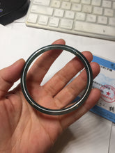Load image into Gallery viewer, 58.5mm Certified Type A 100% Natural icy watery light green/blue/gray Guatemala slim round cut Jadeite bangle BG94-2498