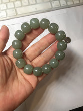 Load image into Gallery viewer, 14x13mm 100% Natural light green/gray vintage style nephrite Jade bead bracelet HE108