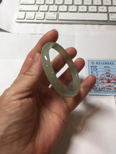 Load image into Gallery viewer, 51.5mm Certified 100% Natural icy watery light green yellow gray Clear Sky Water Green (晴水)Nephrite Bangle HN175-6930