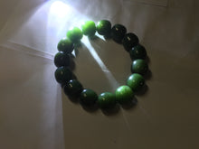 Load image into Gallery viewer, 14x13mm 100% Natural dark green/black/gray(碧玉) vintage style nephrite Jade bead bracelet HE109