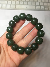 Load image into Gallery viewer, 14x13mm 100% Natural dark green/black/gray(碧玉) vintage style nephrite Jade bead bracelet HE109