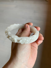 Load image into Gallery viewer, 62.3mm 100% natural pale pink/white carved Plum blossoms Quartzite (Shetaicui jade) bangle SY7
