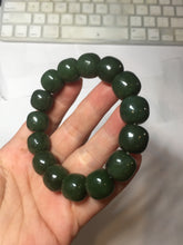 Load image into Gallery viewer, 14x13mm 100% Natural dark green/black/gray(碧玉) vintage style nephrite Jade bead bracelet HE109