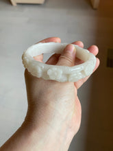 Load image into Gallery viewer, 62.3mm 100% natural pale pink/white carved Plum blossoms Quartzite (Shetaicui jade) bangle SY7