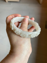 Load image into Gallery viewer, 62.3mm 100% natural pale pink/white carved Plum blossoms Quartzite (Shetaicui jade) bangle SY7