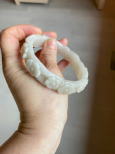 Load image into Gallery viewer, 62.3mm 100% natural pale pink/white carved Plum blossoms Quartzite (Shetaicui jade) bangle SY7