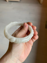 Load image into Gallery viewer, 62.3mm 100% natural pale pink/white carved Plum blossoms Quartzite (Shetaicui jade) bangle SY7