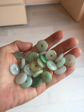 Load image into Gallery viewer, 15-17mm Type A 100% Natural icy watery light green yellow white clear Jadeite Jade Safety Guardian Button donut Pendant group AF97