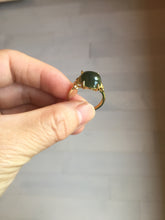 Load image into Gallery viewer, 100% Natural green gray black nephrite cabochon Jade ring (adjustable size) HE111