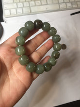 Load image into Gallery viewer, 100% Natural 13.8x12.5mm dark green/gray/brown vintage style nephrite Jade bead bracelet HF76