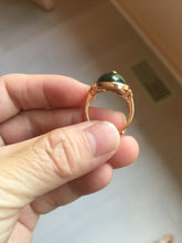 Load image into Gallery viewer, 100% Natural green black nephrite (碧玉) cabochon Jade ring (adjustable size) HE110