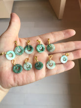 Load image into Gallery viewer, 12–14.5mm Certified Type A 100% Natural Sunny Green Dark Green White Jadeite Jade Concentric Ring Safety Guardian Donut Mom & Daughter Pendant 子母扣 PC224