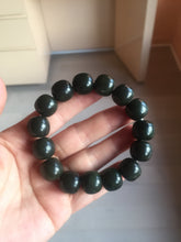 Load image into Gallery viewer, 100% Natural 14x12.5mm dark green/black/brown vintage style nephrite Jade bead bracelet HE97