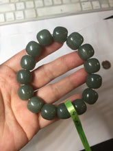 Load image into Gallery viewer, 14x13mm 100% Natural dark green/gray/black vintage style nephrite Jade bead bracelet HT12-5