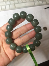 Load image into Gallery viewer, 14x13mm 100% Natural dark green/gray/black vintage style nephrite Jade bead bracelet HT12-5