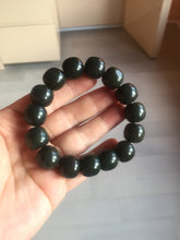 Load image into Gallery viewer, 100% Natural 14x12.5mm dark green/black/brown vintage style nephrite Jade bead bracelet HE97