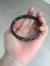 Load image into Gallery viewer, 59.5mm 100% natural black background with white/yellow/red flowers Plum blossom Jade(梅花玉) bangle SY98-7