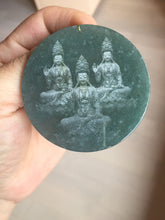 Load image into Gallery viewer, 51.8mm 100% natural blue/black/gray with fly snow Guatemala jadeite jade Guanyin (观音) safe and sound pendant/worry stone/decor BK111