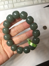 Load image into Gallery viewer, 14x13mm 100% Natural dark green/gray/black vintage style nephrite Jade bead bracelet HT12-5